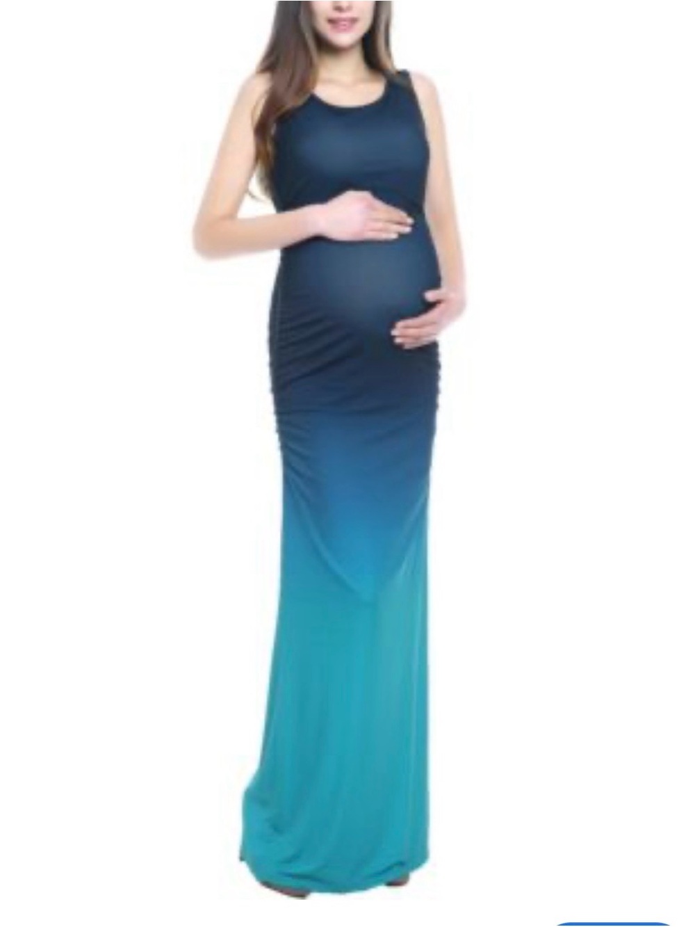 Kimi and Kai Teal-to-Navy Ombre Sleeveless Maternity Maxi Dress